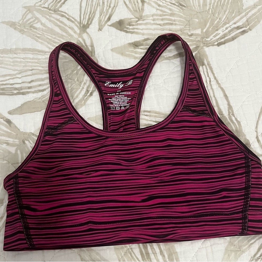 Emily B  Vibrant Pink Striped Sports Bra NWOT